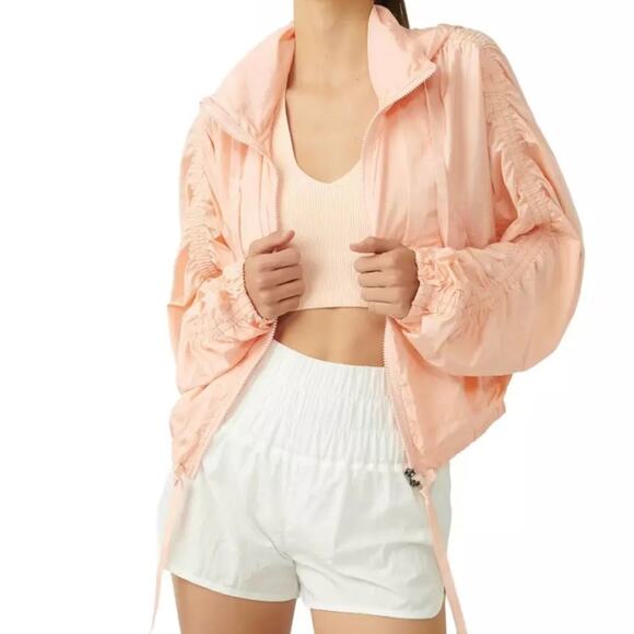 Free People FP Movement Way Home Ruched Out Packable Jacket Windbreaker Womens L - Picture 1 of 12